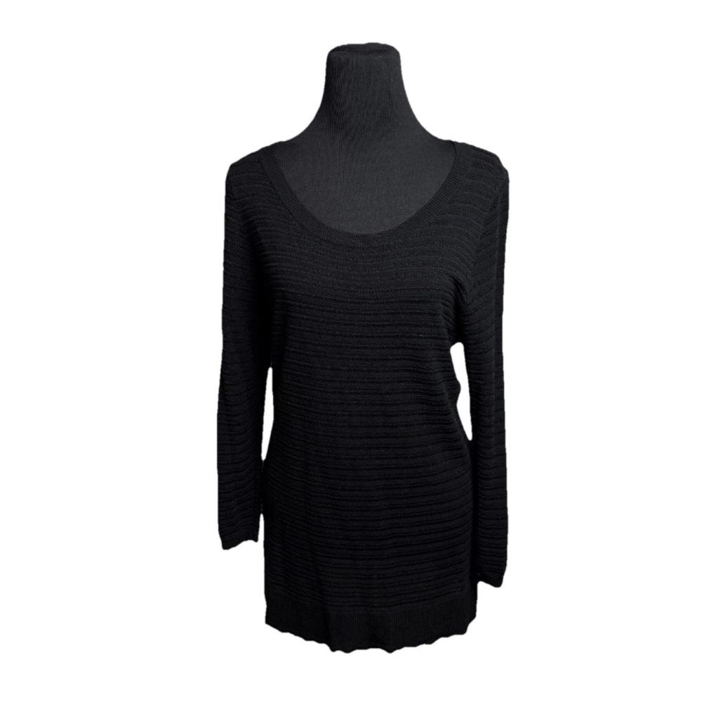 LOFT Black Sweater XL 3/4 Sleeve Boat Neck Lightweight Spring Open Knit Travel